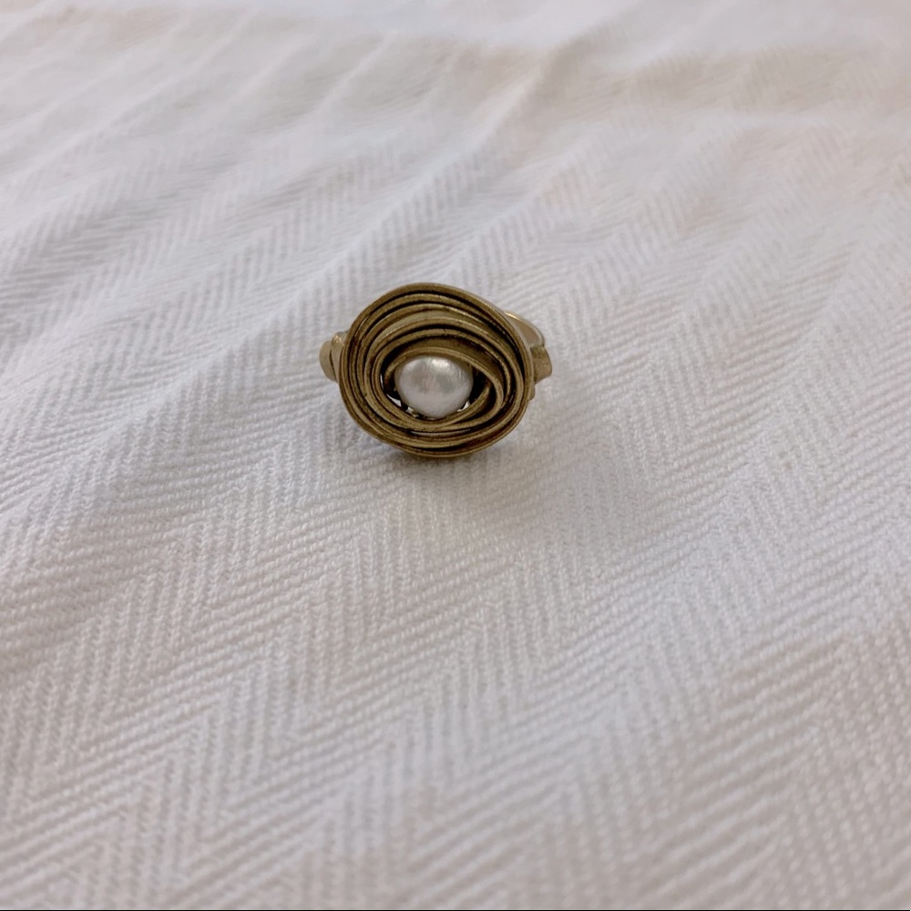 One of a kind Peruvian copper and pearl ring